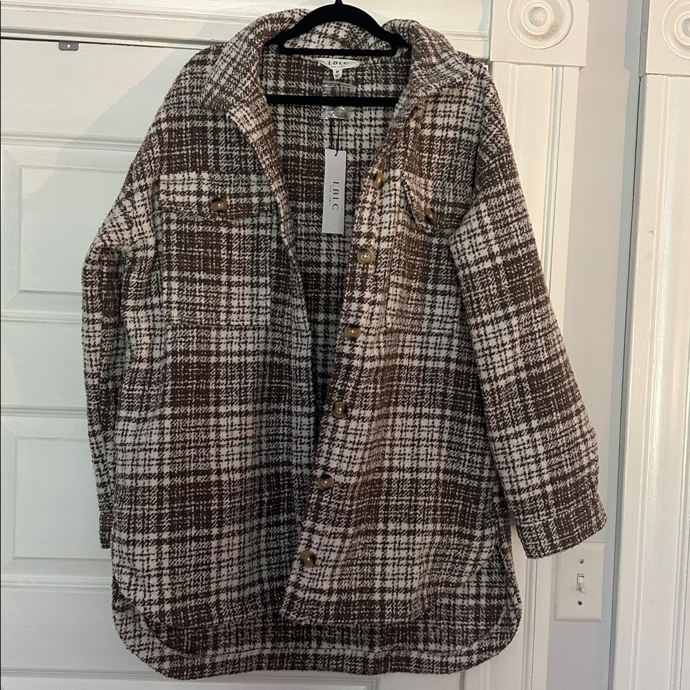 LBLC The Label Plaid Shacket Pamela Button-Up Medium - Picture 4 of 4